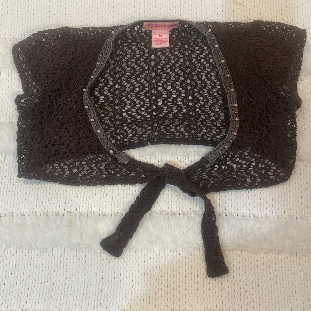 Vintage Y2K candies crochet bolero shrug sweater embellished beaded cap sleeves